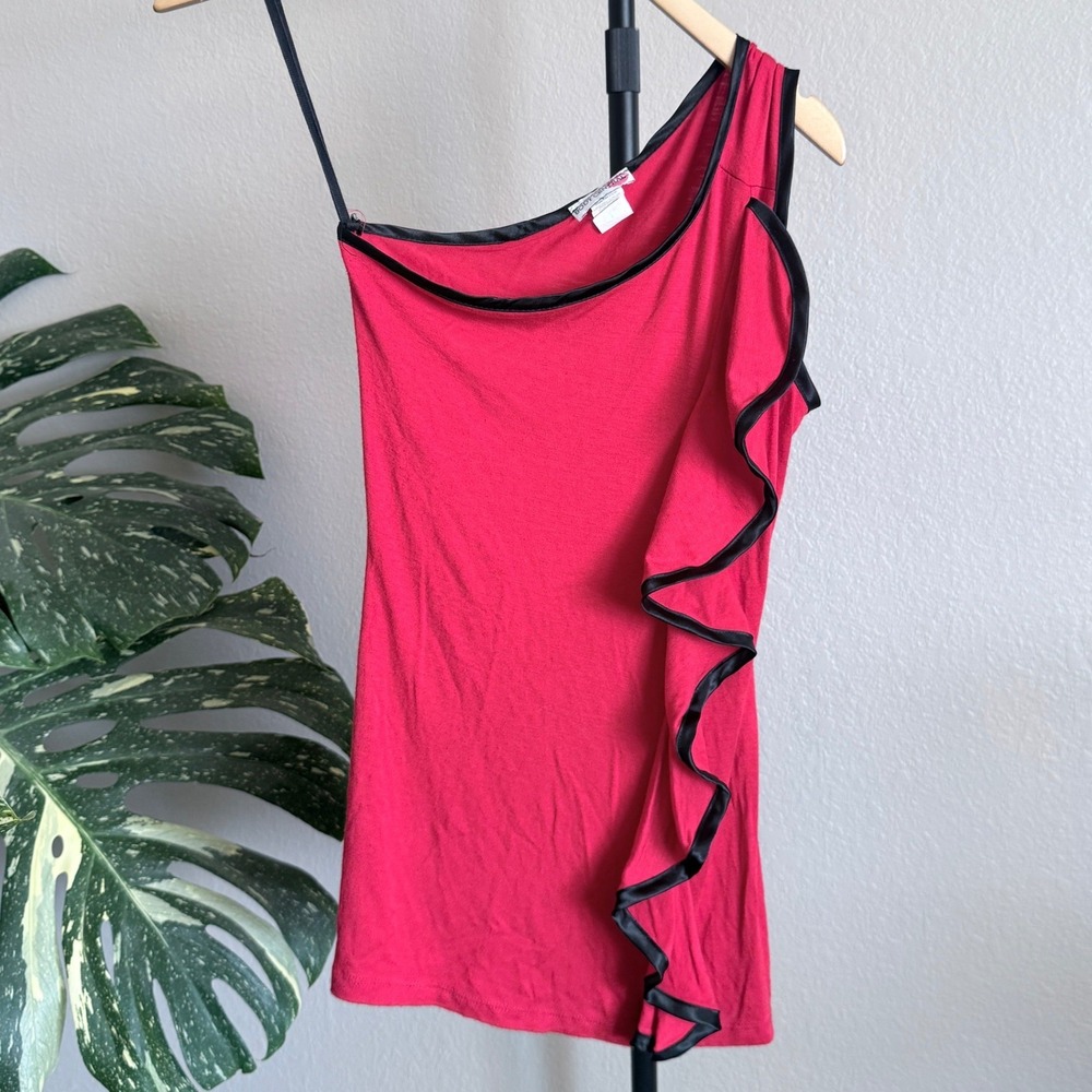 Vintage Y2K‎ Body Central Red asymmetrical Ruffle Top Women's Small Party